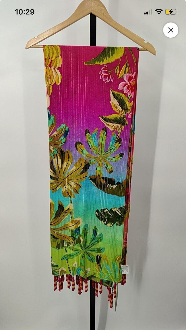 New! Farm Rio Women's Ombre Forest Beaded Tassel Sarong/Shawl O/S